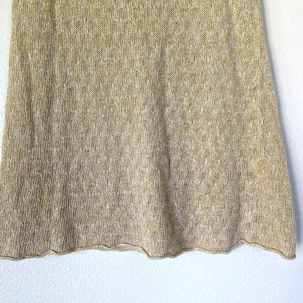 Eileen Fisher Linen Yellow/Tan Open Knit Capped Sleeve T- Shirt Top Size PS - Picture 4 of 11
